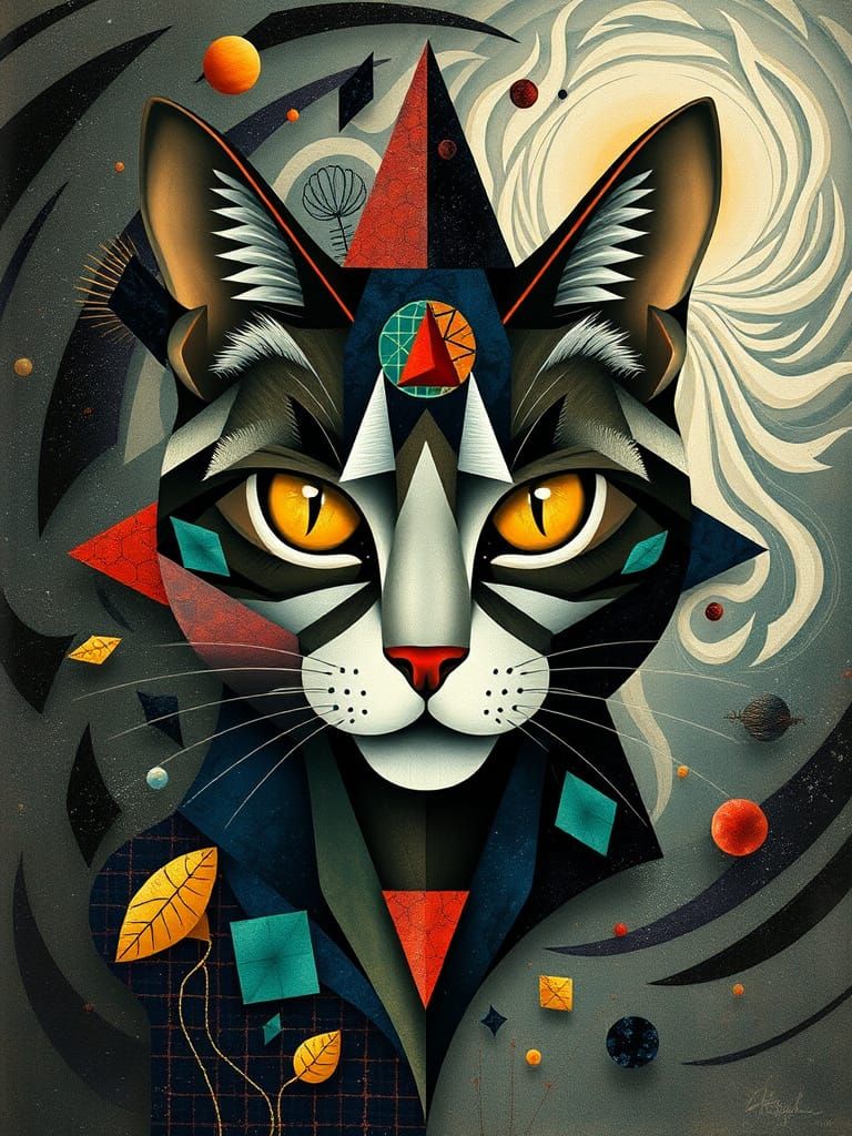 Cubist Cat Portrait in Futuristic Style