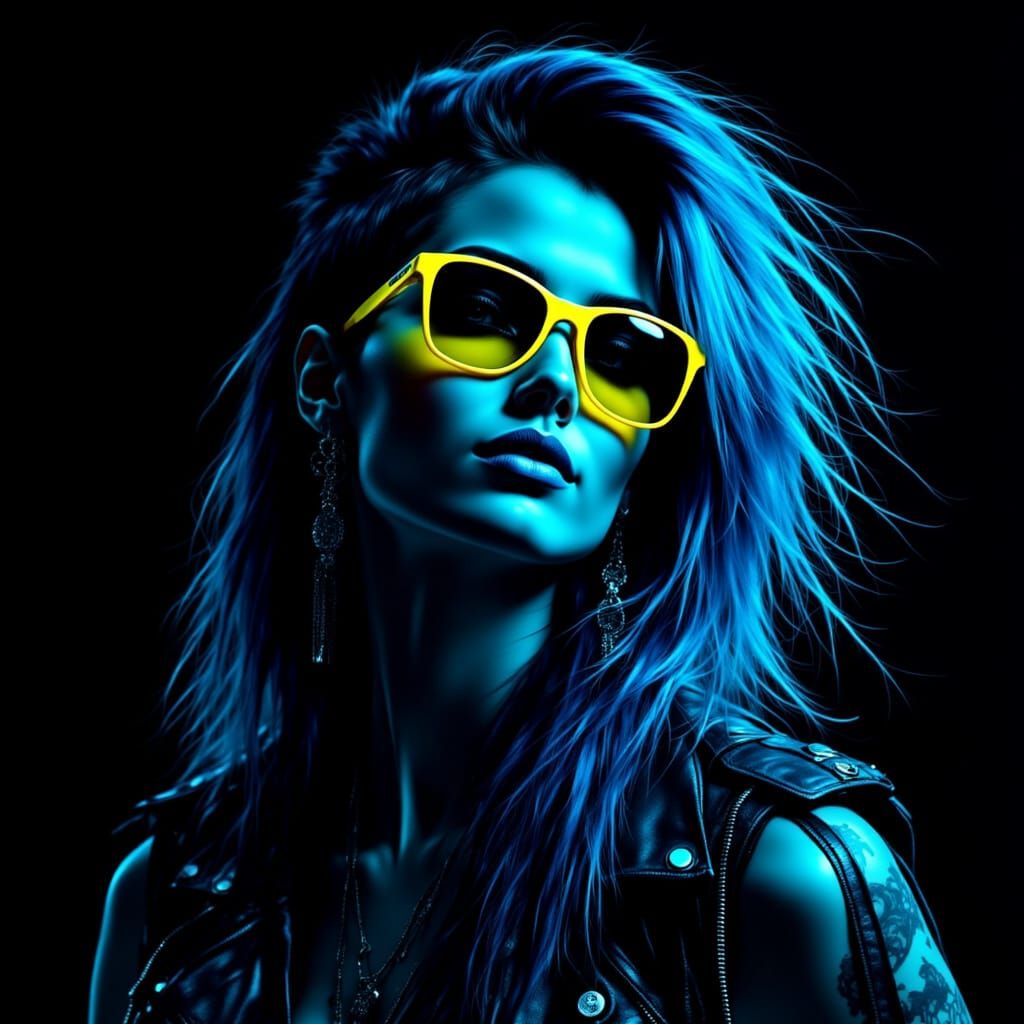 Neon Punk Woman Silhouette in Urban Setting
