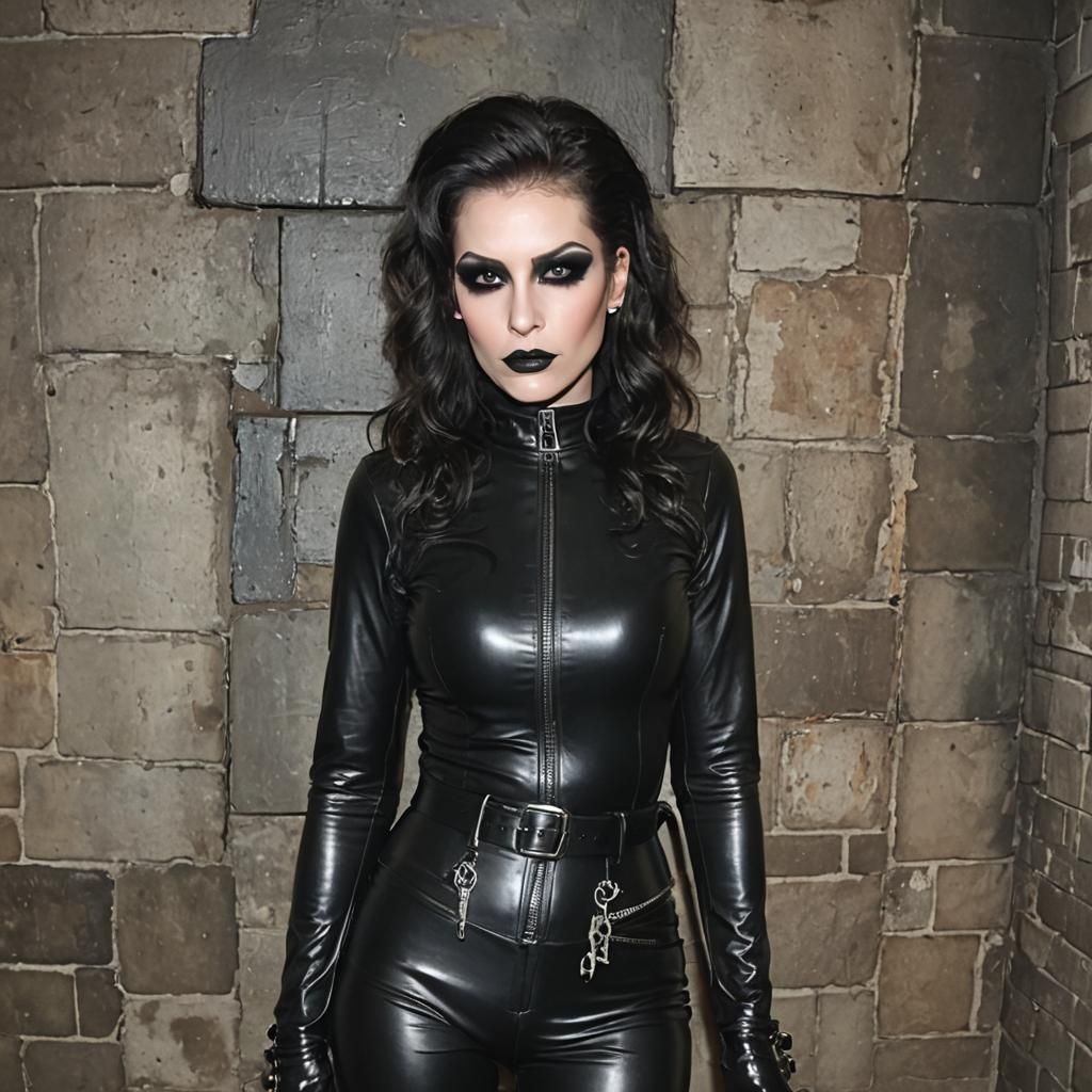Latex Figure with Makeup in Dungeon Setting