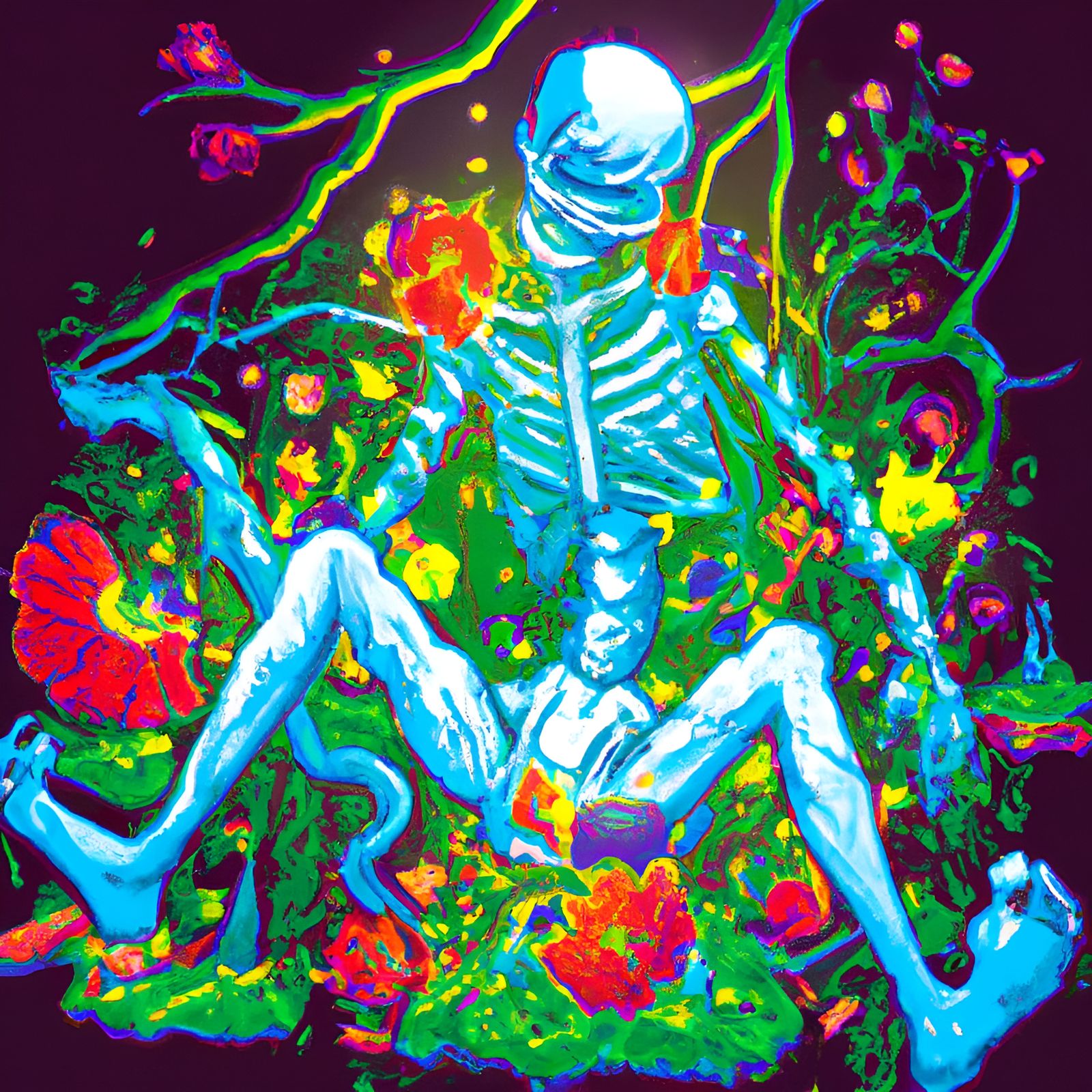 Bioluminescent Floral Skeleton in Comic Book Style