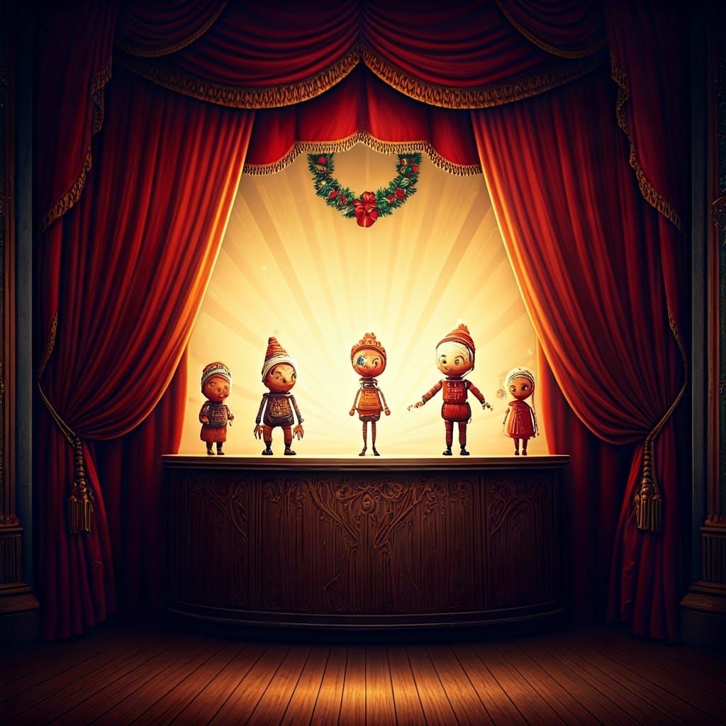 Festive Christmas Puppet Show in 3D Digital Art
