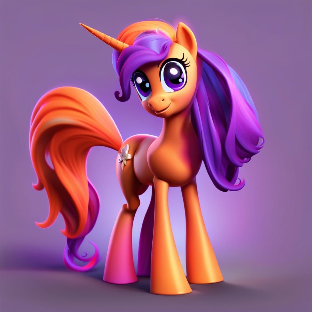 Orange Unicorn Pony in 3D Digital Art Style