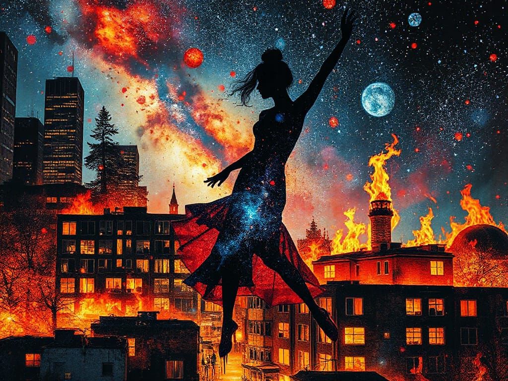 Flamenco Dancer in a Burning Urban Galaxy
