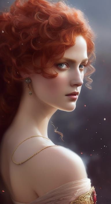 Red-headed Goddess in Watercolor Fantasycore Style