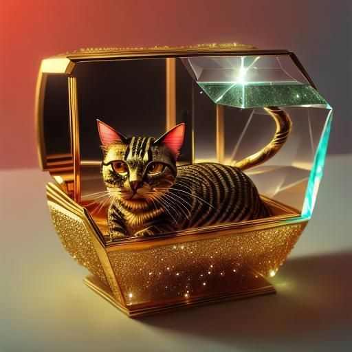 Miniature Egyptian Cat in Diamond Jewelry Box