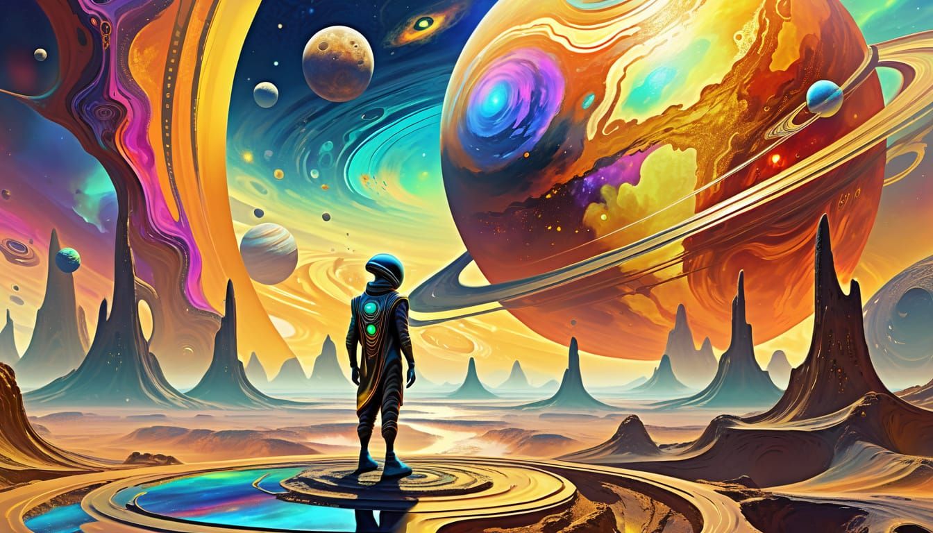 Alien on a Planet in Surrealist Oil Painting Style