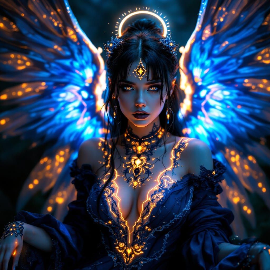 Ethereal Goth Angel with Majestic Wings in a Seductive Pose