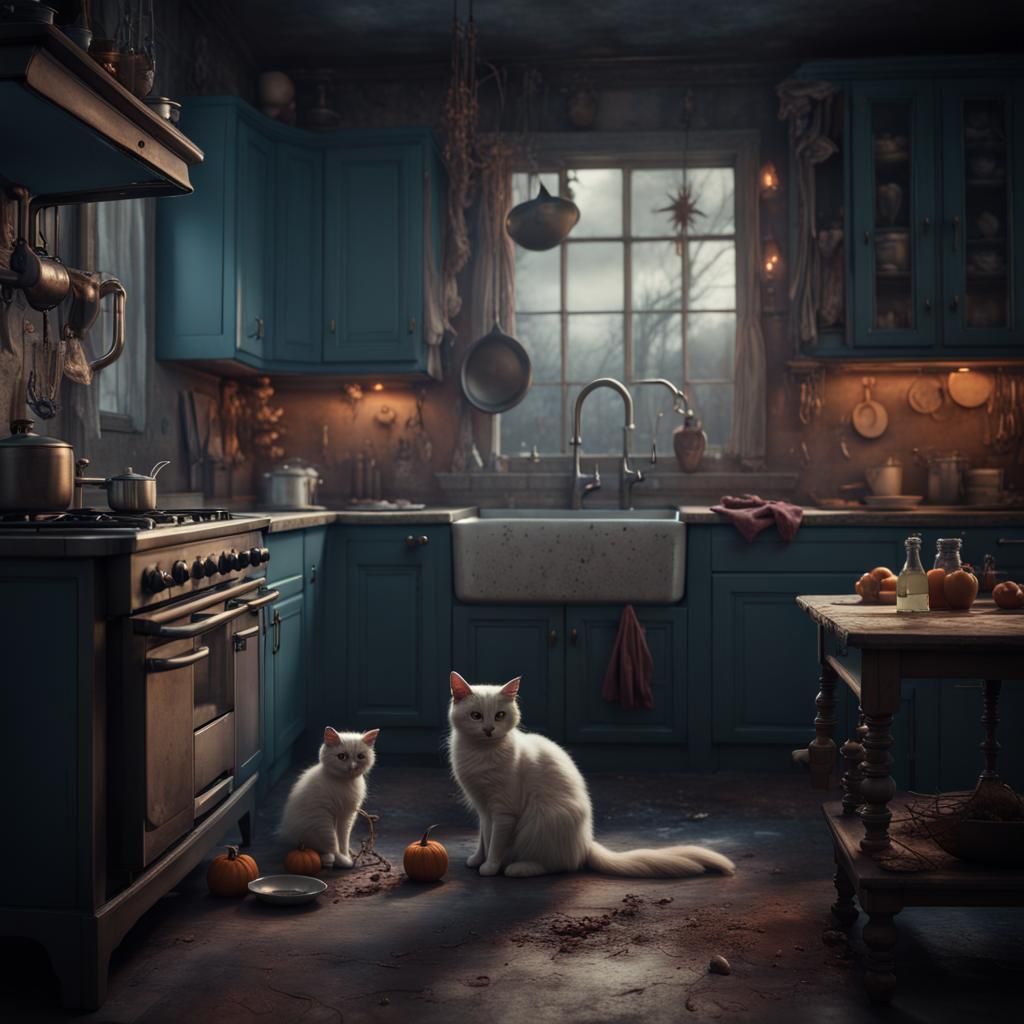 Creepy Kitchen: Ghosts and Scared Cat