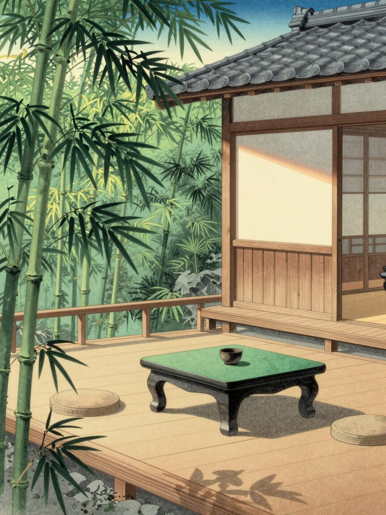 Tranquil Japanese Patio in Ukiyo-e Style