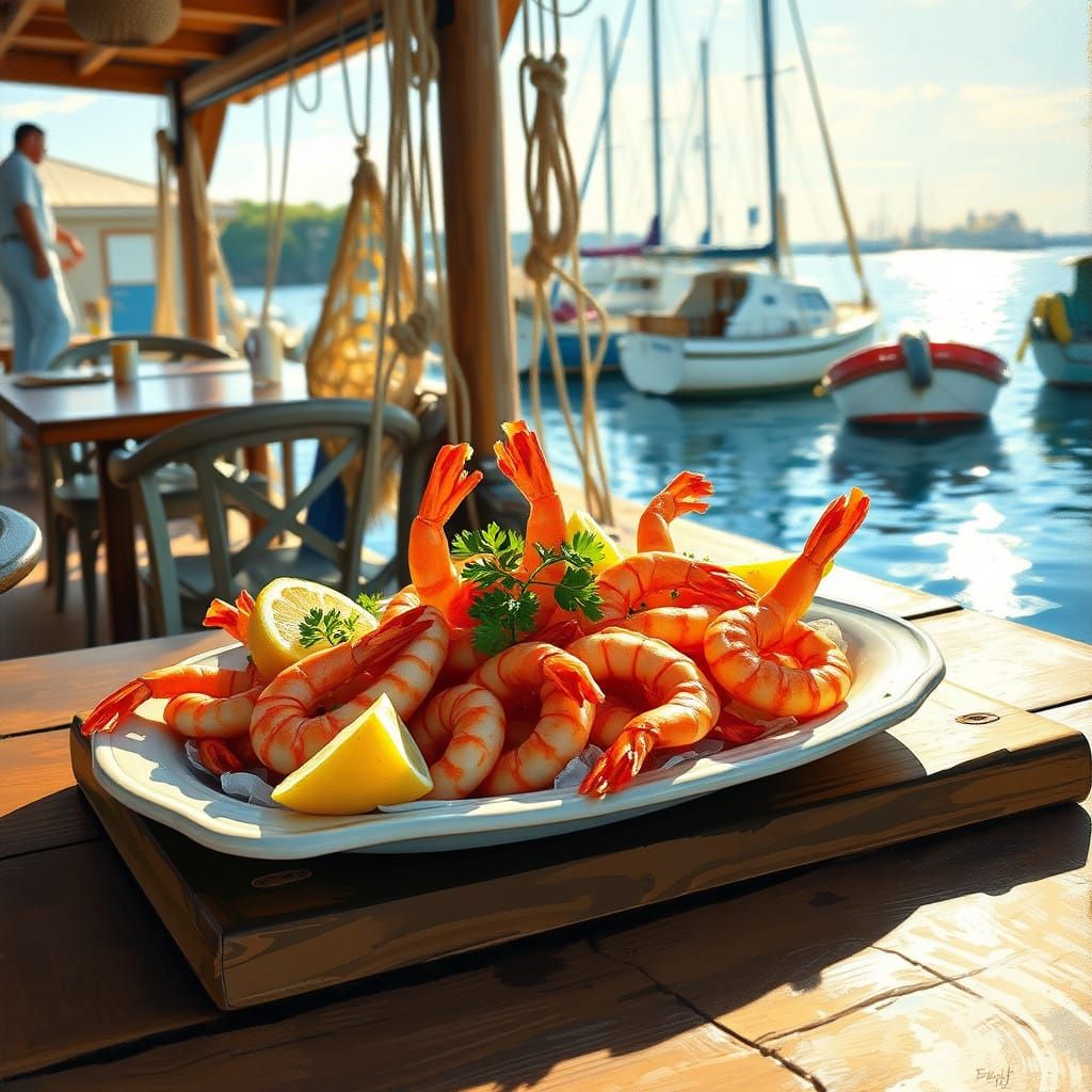 Impressionist Shrimp Platter by the Water
