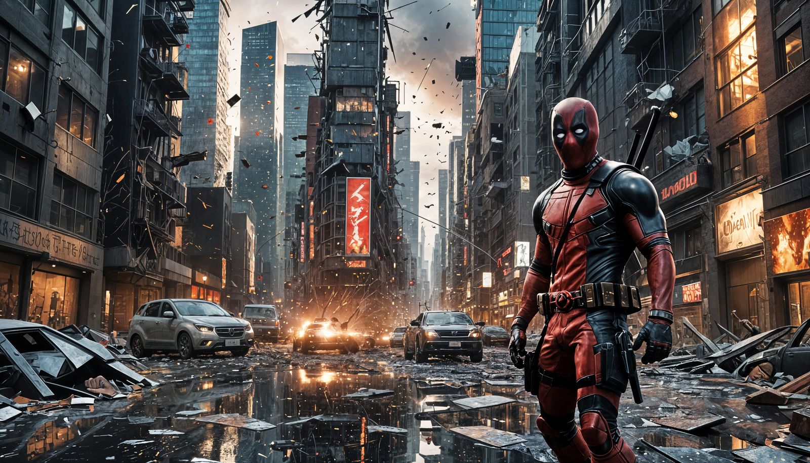 Deadpool in Ultra-Detailed Cityscape
