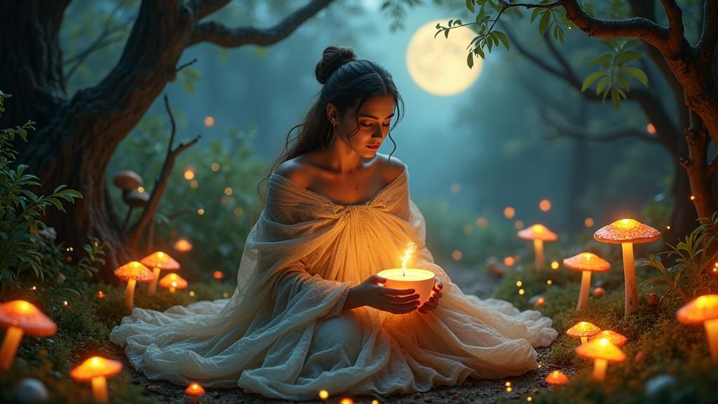 Mystical Moonlit Garden Scene in Fantasy Style