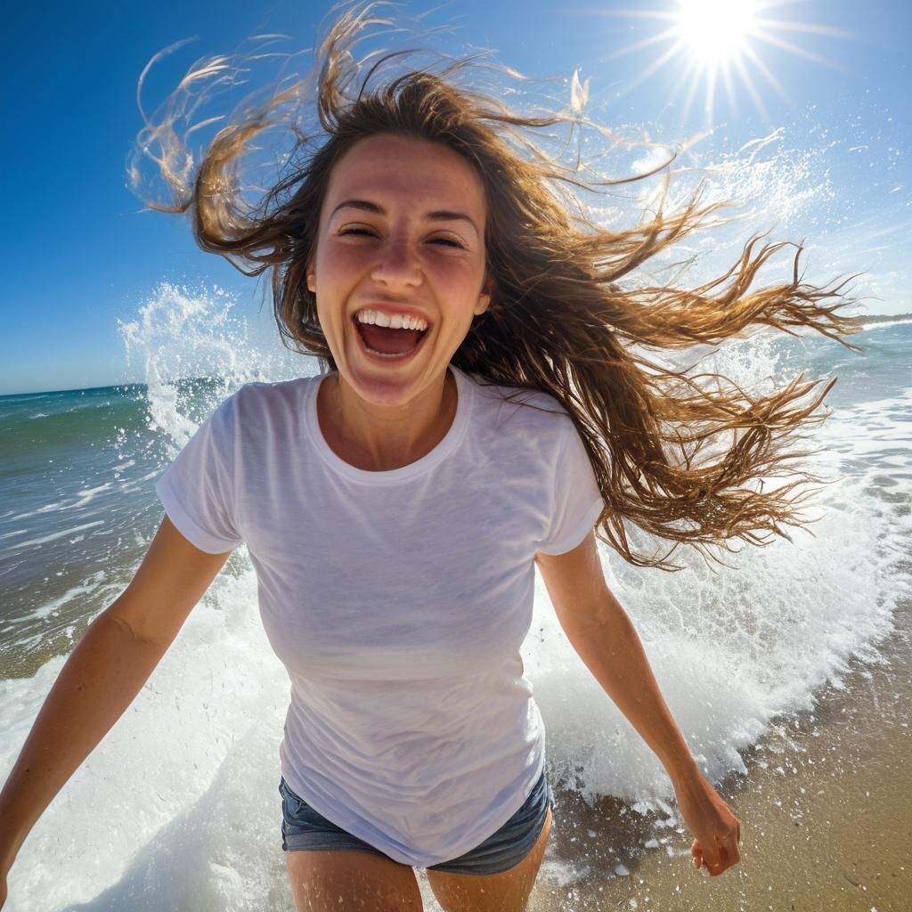 Woman on Sunny Beach in HDR Photography