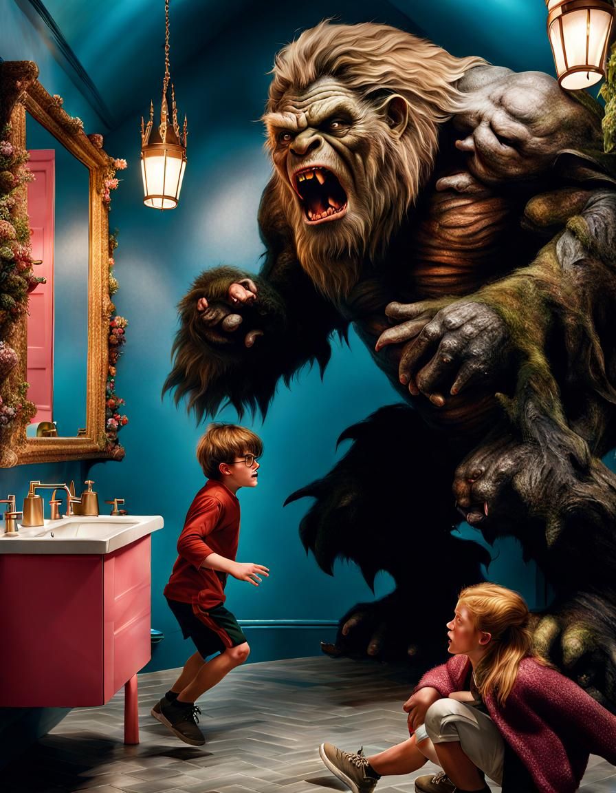 Young Harry Potter Battles a Mountain Troll in a Grandiose S...