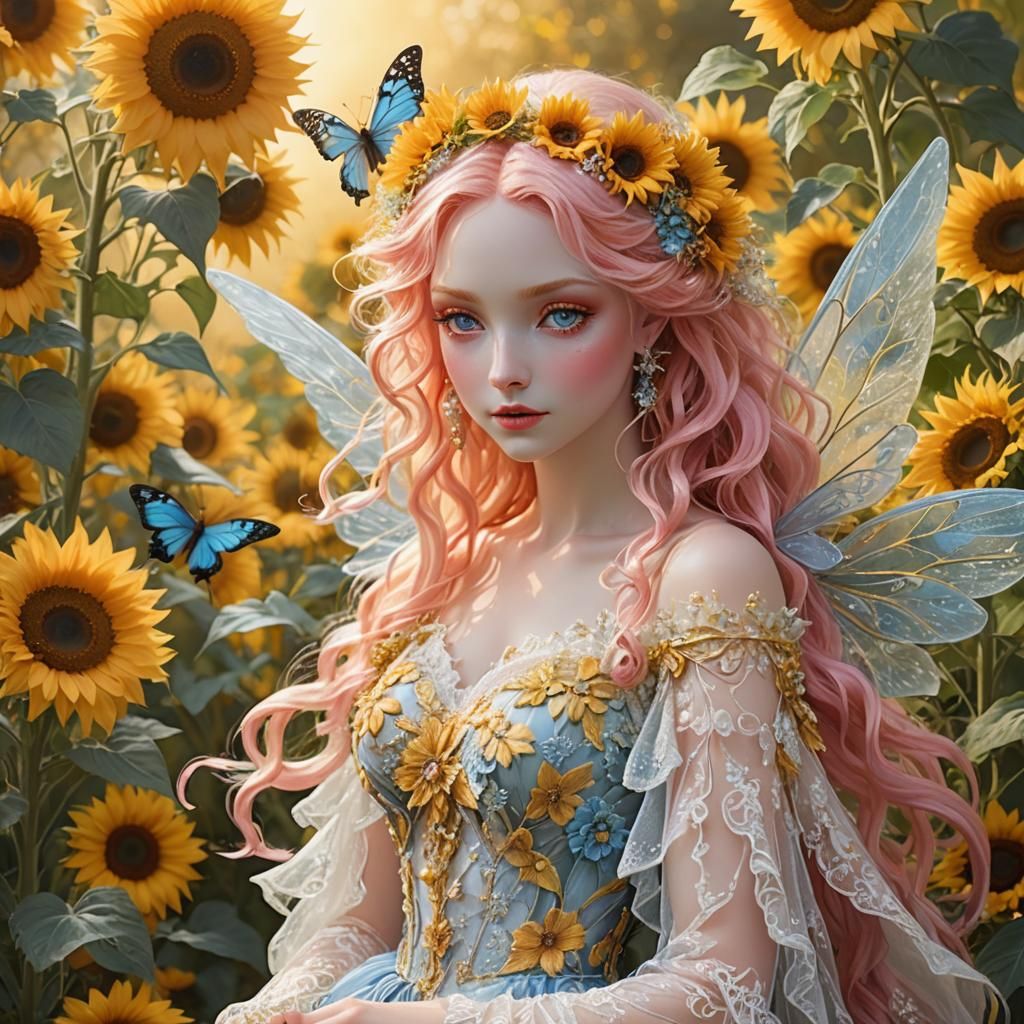Ethereal Fairy in Sunflower Garden