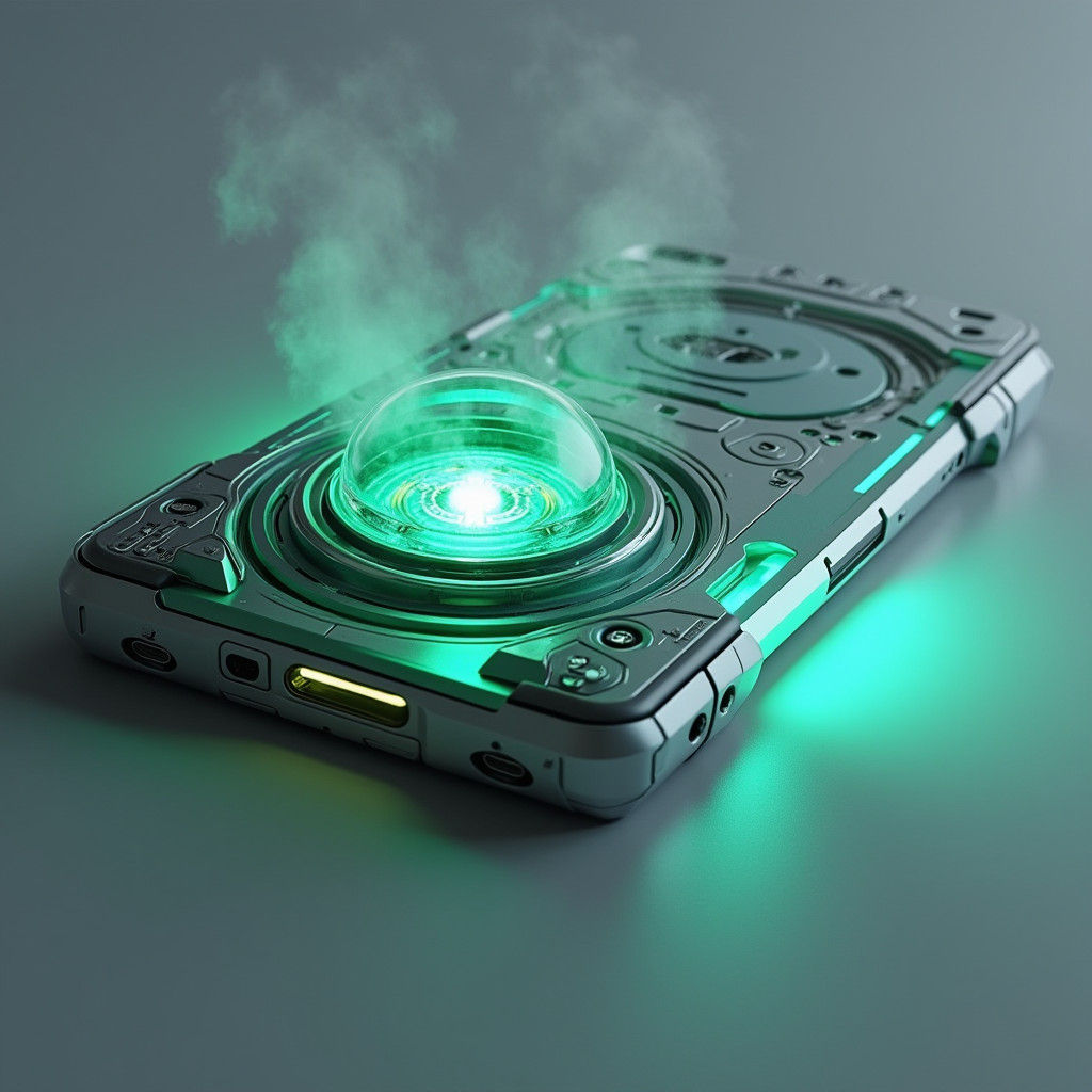Futuristic Nuclear iPhone Concept with Glowing Reactor