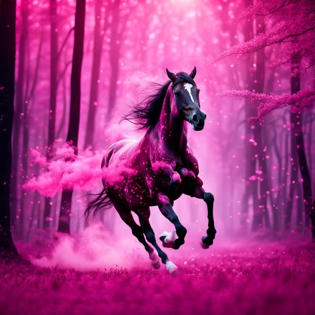 Pink Smoke Horse in Magical Forest