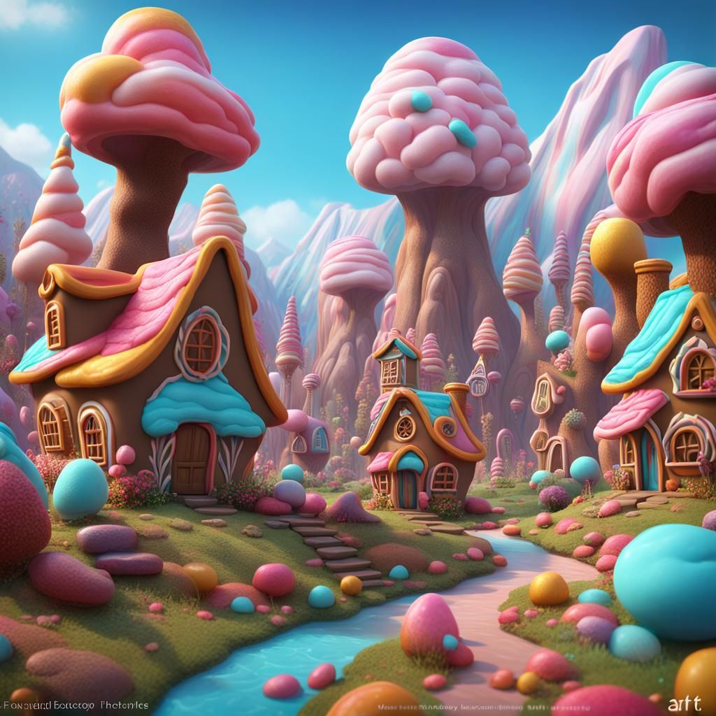 Whimsical Candy Land Landscape in Detailed Matte Painting