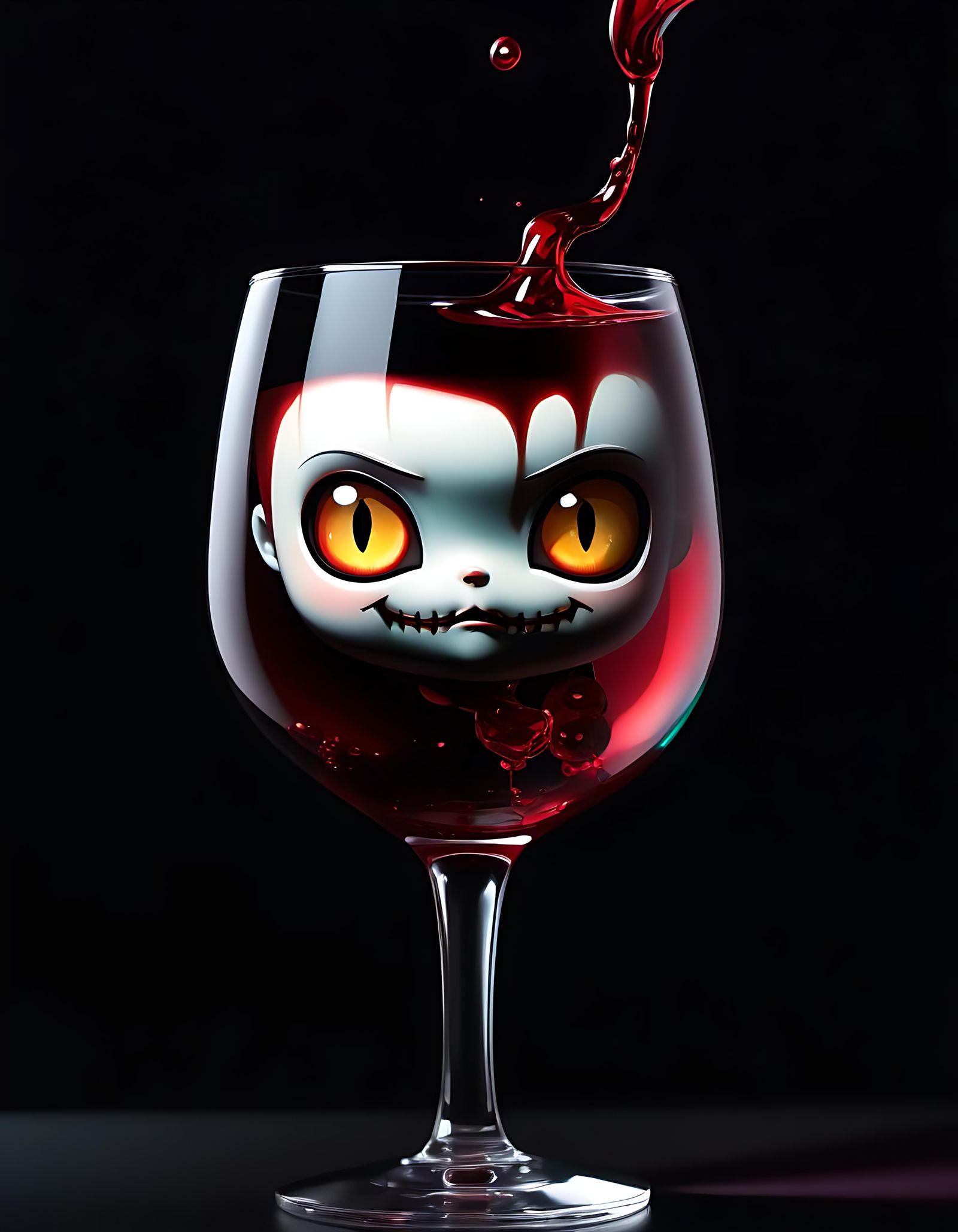 Sinister Chibi Wine Glass in Ghibli Manga Style