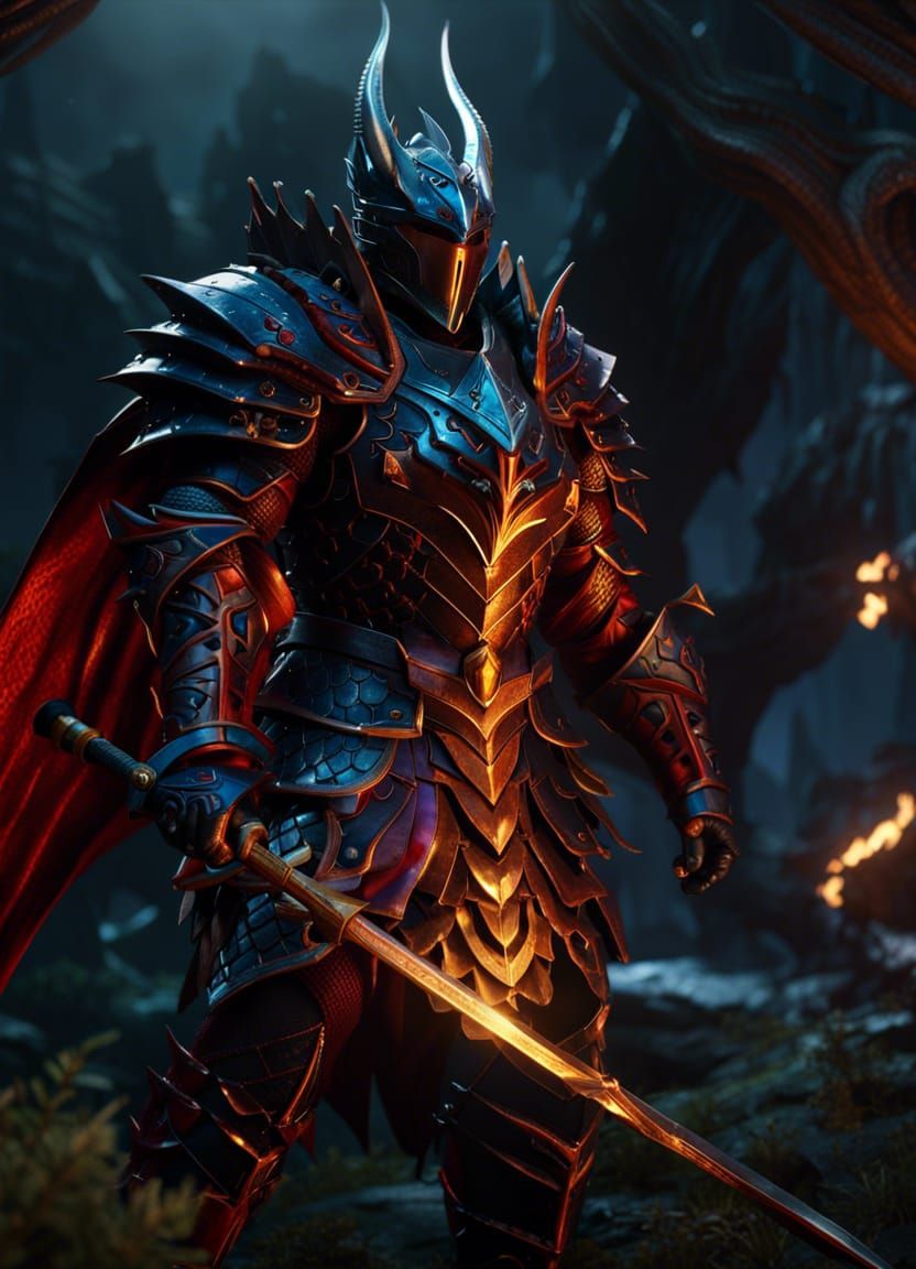 Hyperdetailed Dragon Knight in Dark Fantasy Style