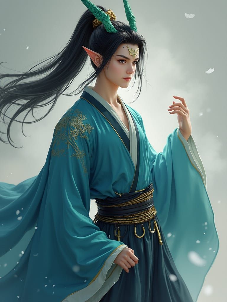 Vidyadhara with Dragon Horns in Fantasy Art Style