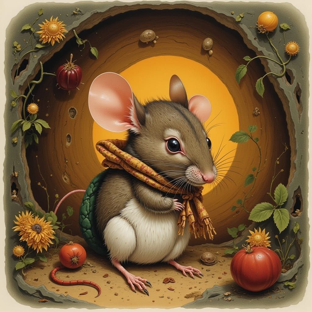 Shy Mouse in Cozy Nook, Illustrated Style
