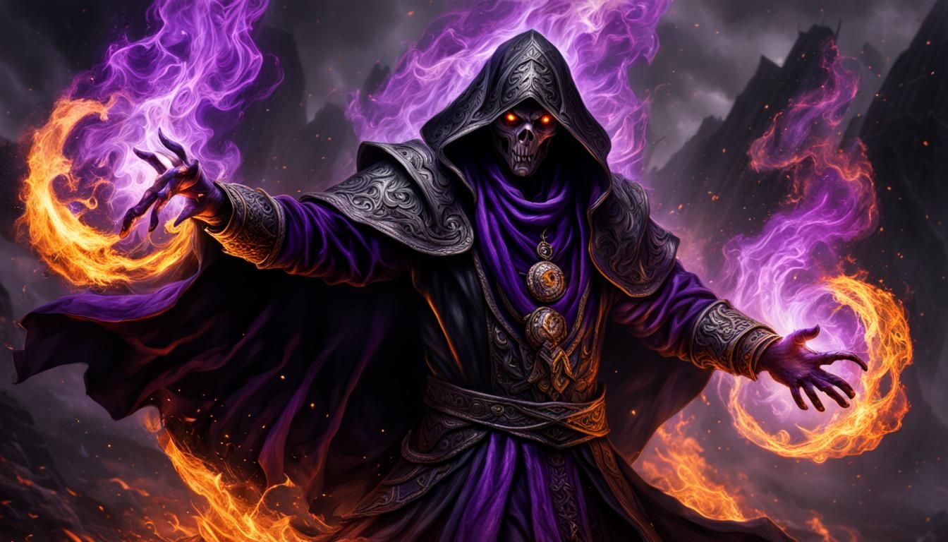 Mythical Warlock Emerging from Inferno in HDR