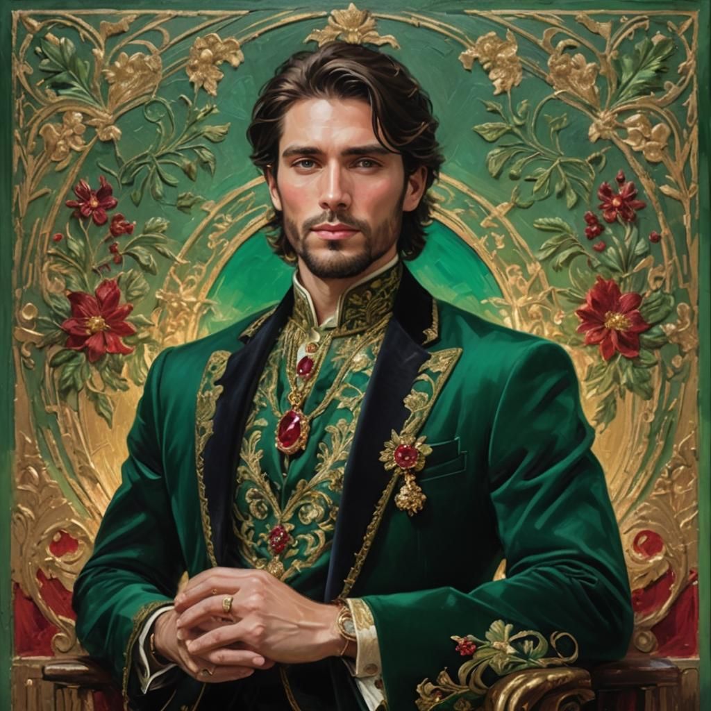 Emerald and Ruby Portrait in Oil Painting Style