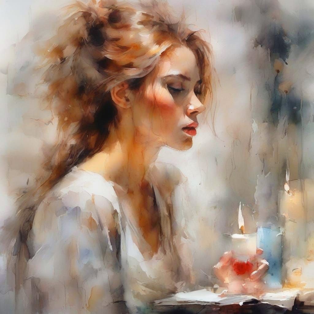 Open Book and Candlelight in Neo-Impressionist Style