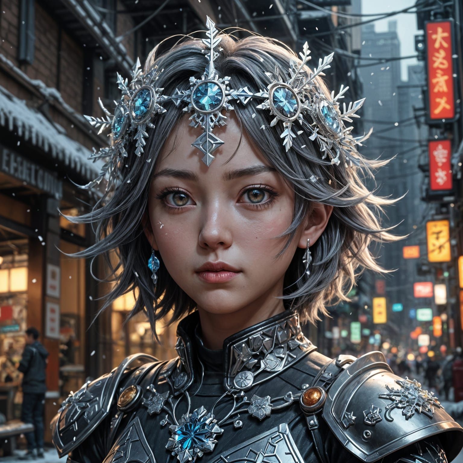 Glowing Cristall Snowflake in 3D Anime Style