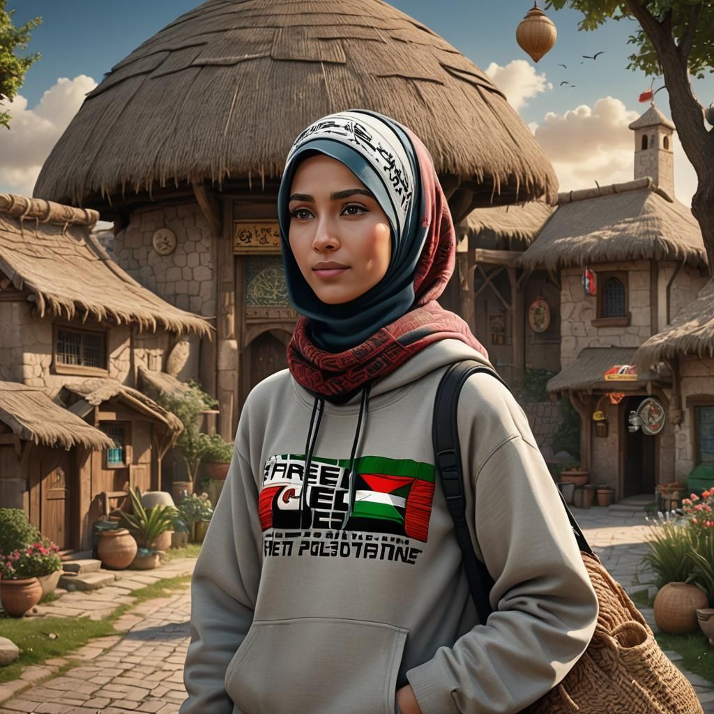 Woman in Hijab with Free Palestine Image