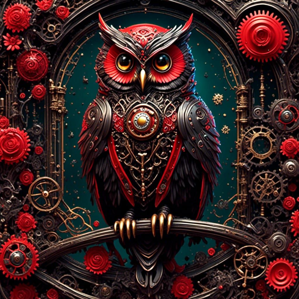 Steampunk Mechanical Owl in Cosmic Comic Style