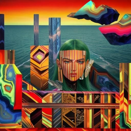 Detailed 3D Rendering of a Mature Face with Stripes