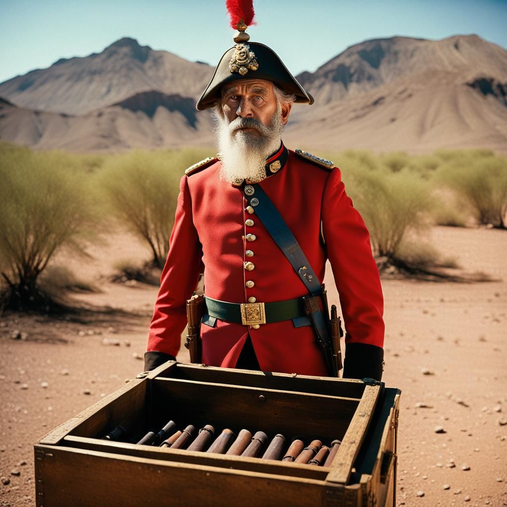 Colonial Officer in Desert Battlefield, Cinematic Style