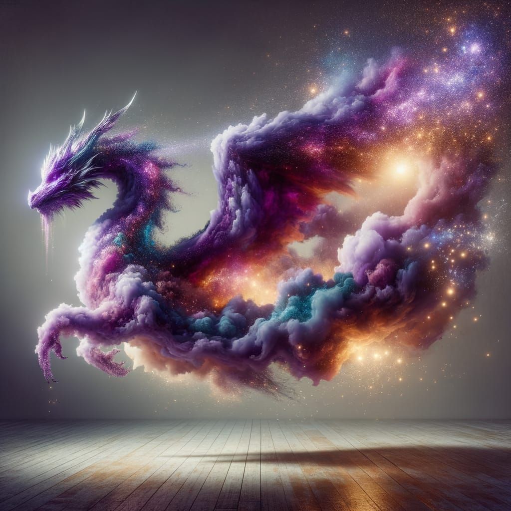 Amethyst Dragon Materializing from Stardust Cloud