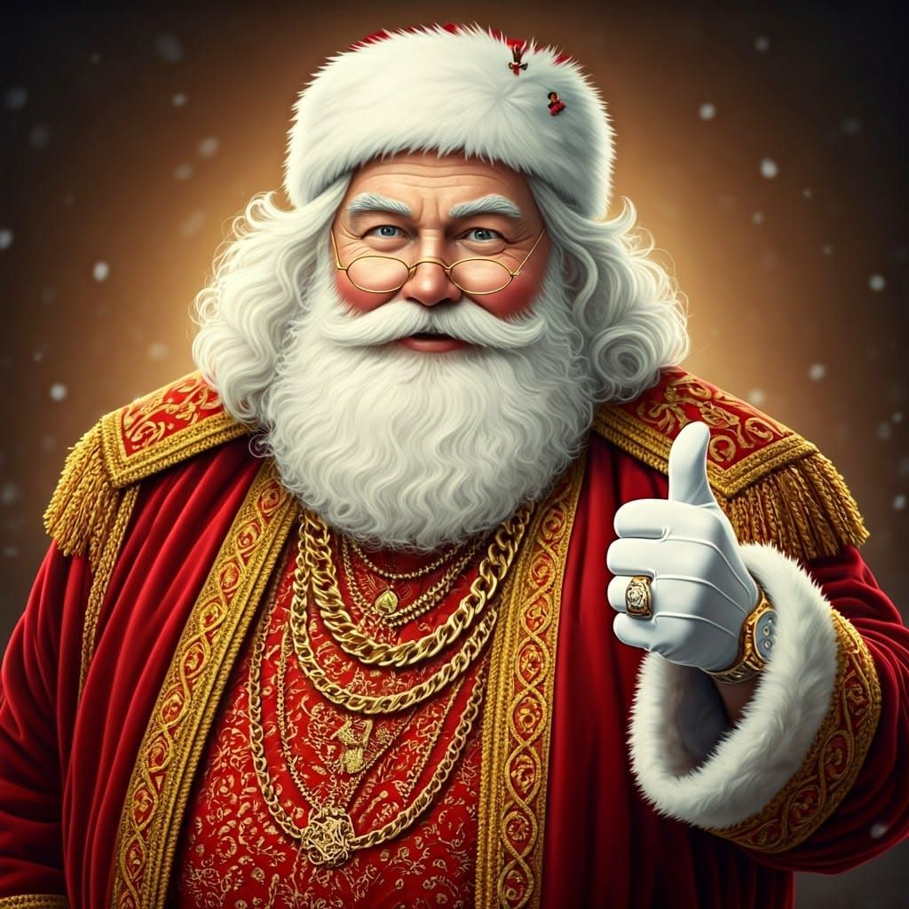 Luxurious Santa Claus Smirks with Gold Accents and Rolex