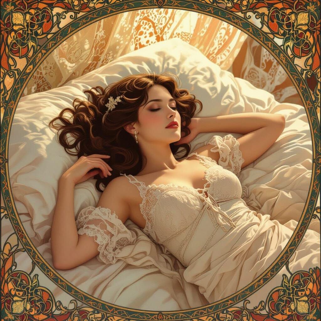 Elegant Woman in Lace: Art Nouveau Inspired