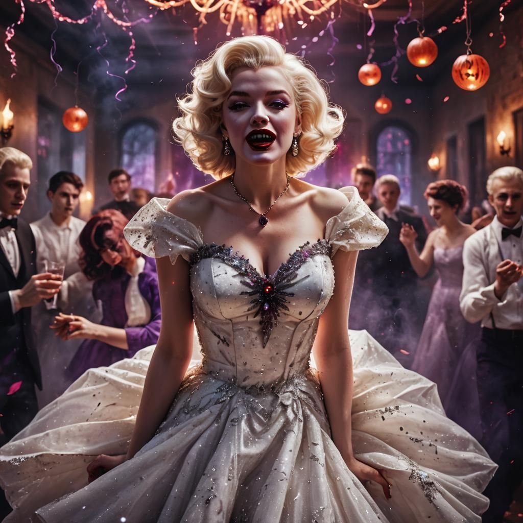 Vampire Marilyn Monroe Dances, Hyper-Realistic Digital Art