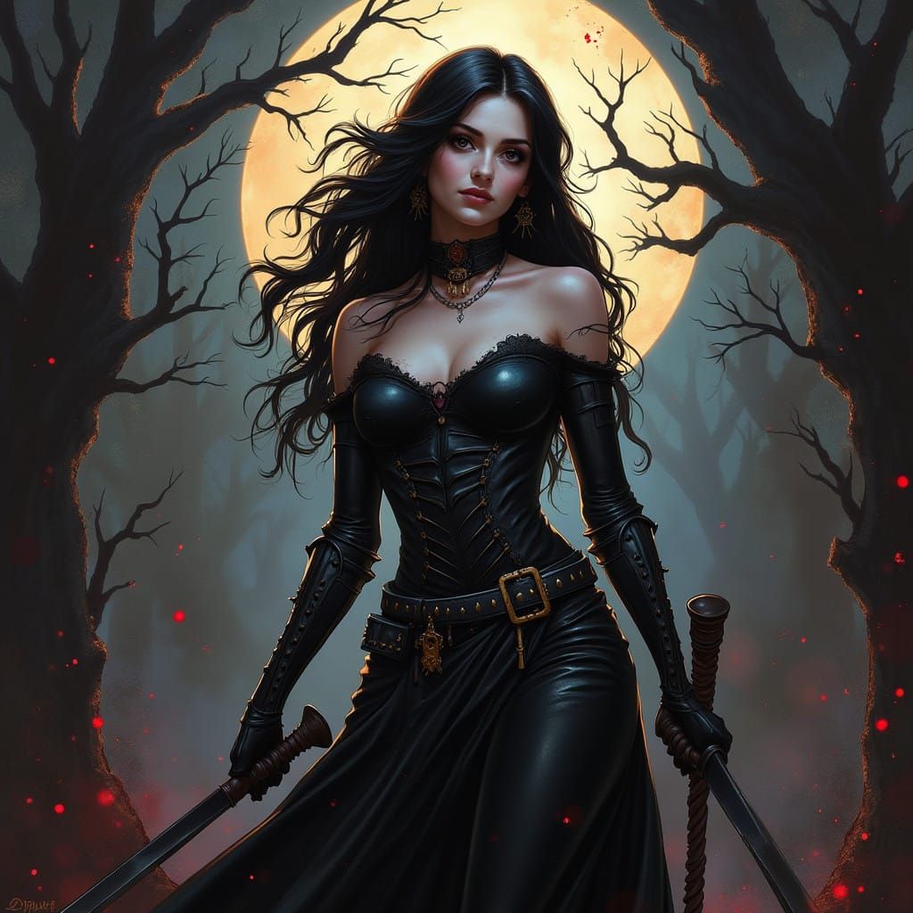 Fantasy Goddess in a Dark Medieval Landscape