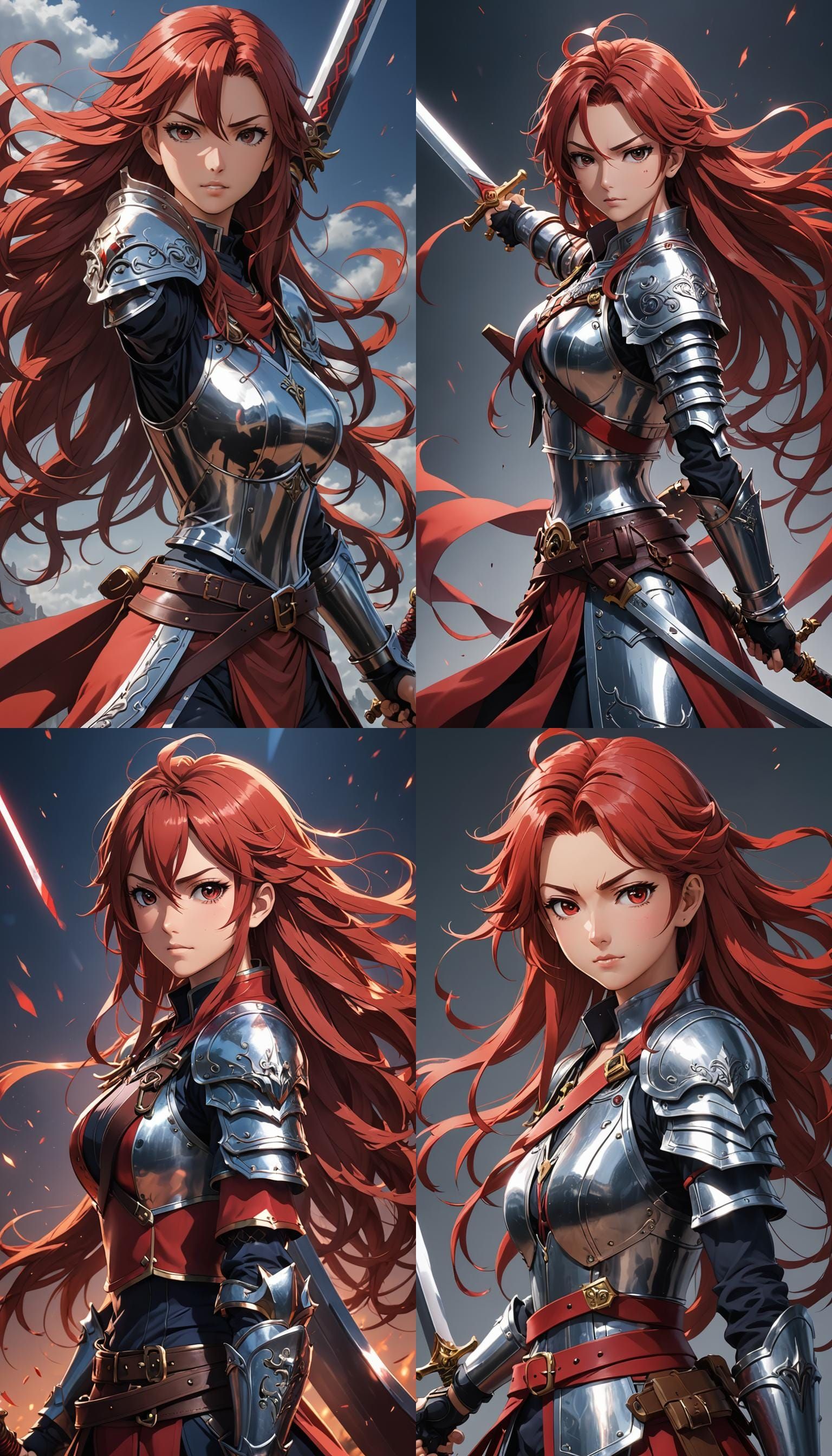 Anime Woman Sheathing Sword in Cel-Shaded Style