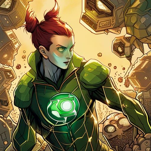 Green Lantern in Luminous Colors and Golden Outlines