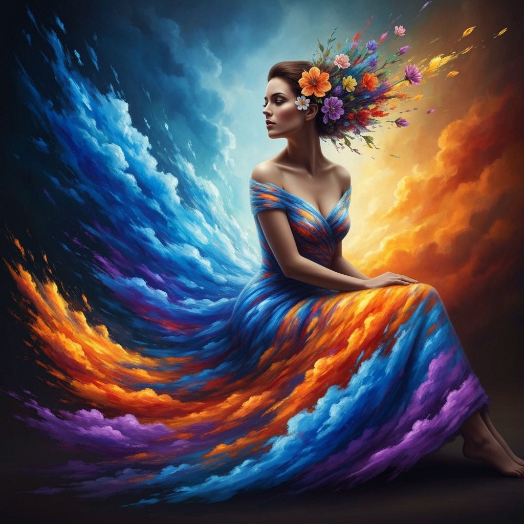 Woman in Vibrant Color Storm Digital Painting