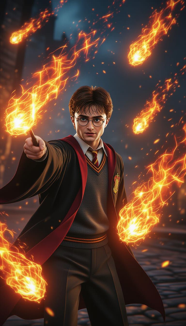 Harry Potter Surrounded by Flaming Comets in 8K