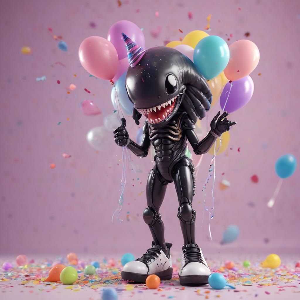 Chibi Xenomorph Clown Celebrates Birthday