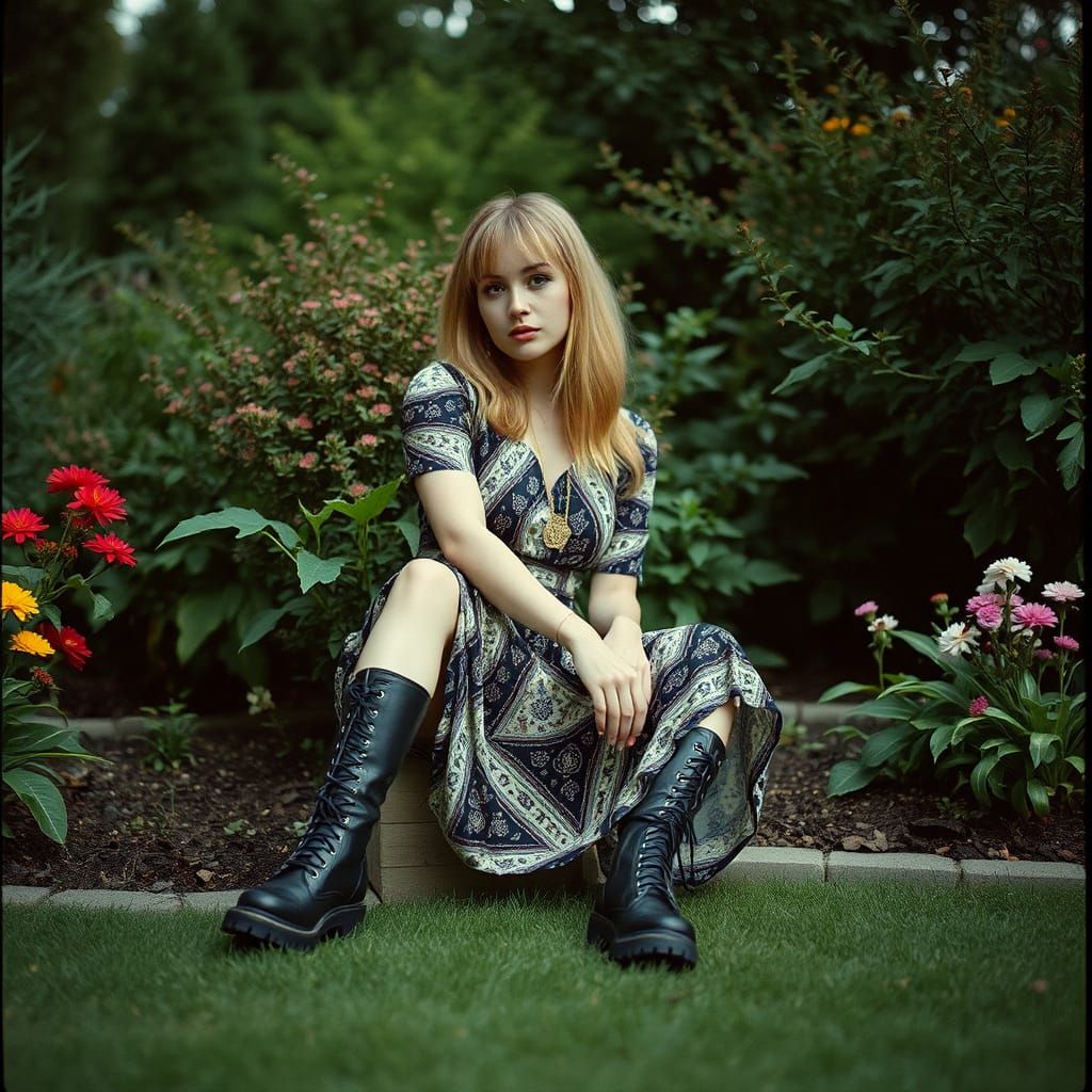 Woman in Garden Oasis, Cinematic Film Still