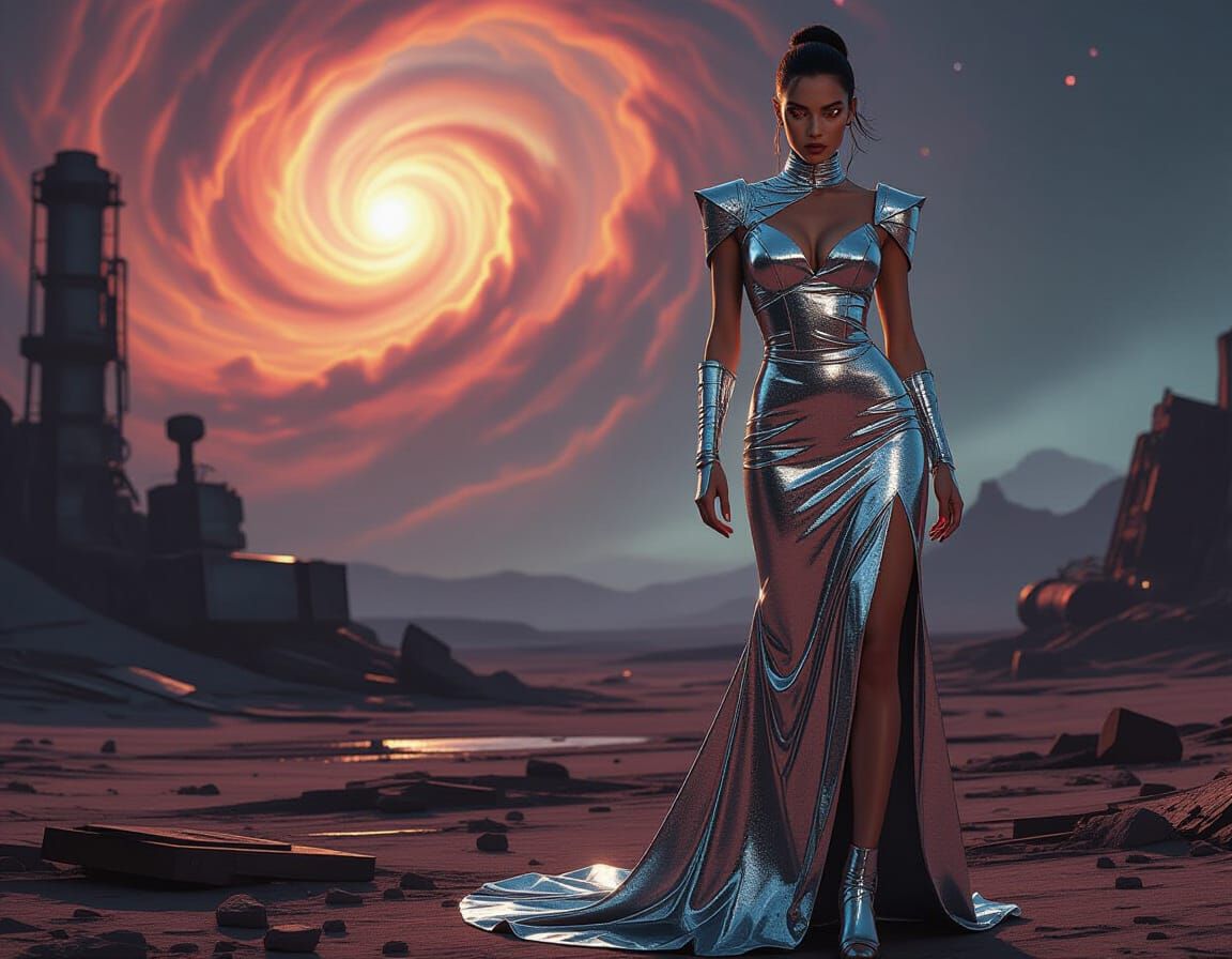 Bioluminescent High-Fashion Woman on Alien Planet