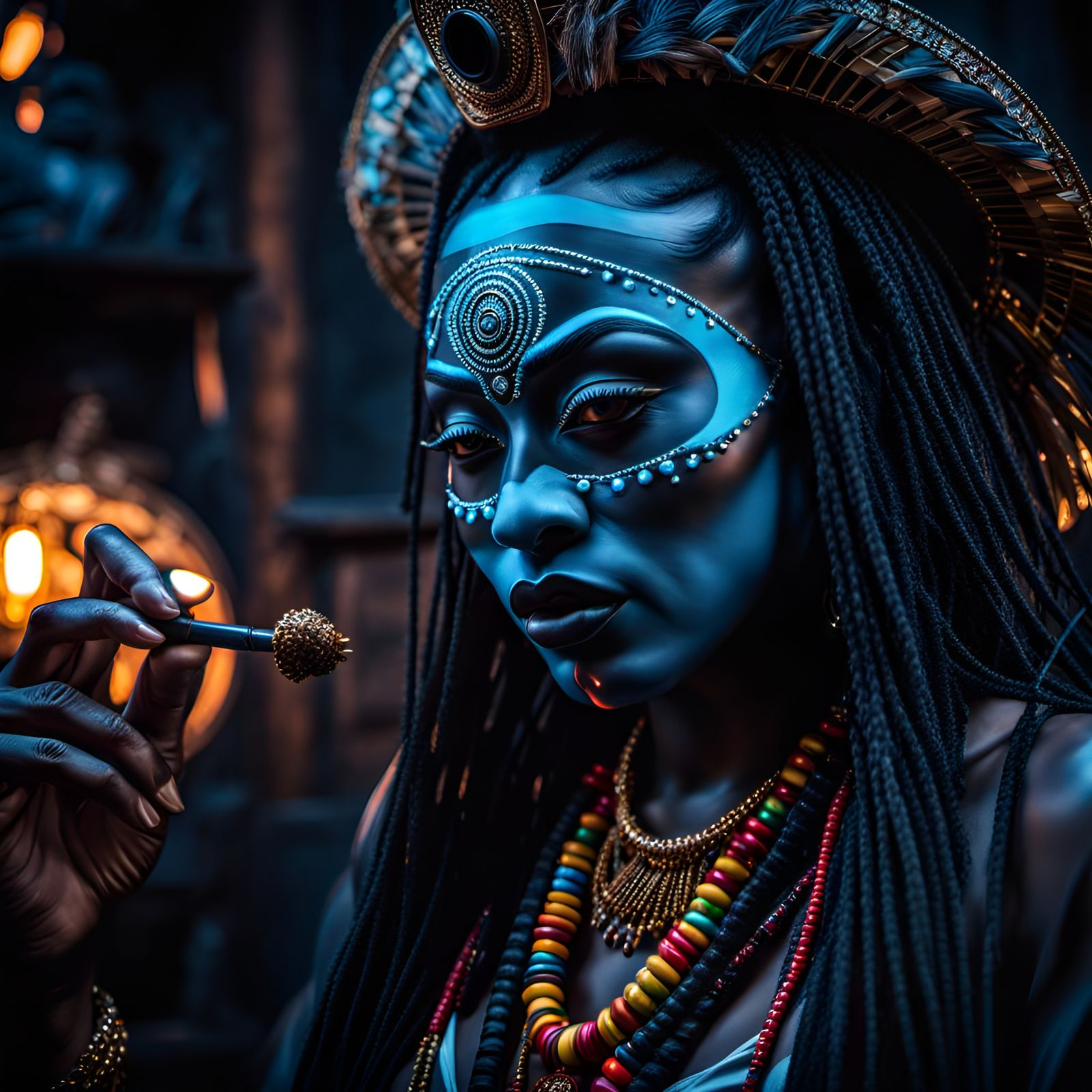 Moody Witchdoctor Flirting with Darkness in Vivid Film Light