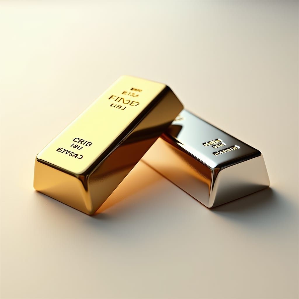 Gold and Silver Bars on White: Cinematic Still