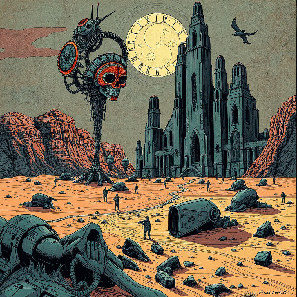 Dune Surreal Line Art in Heavy Metal Style