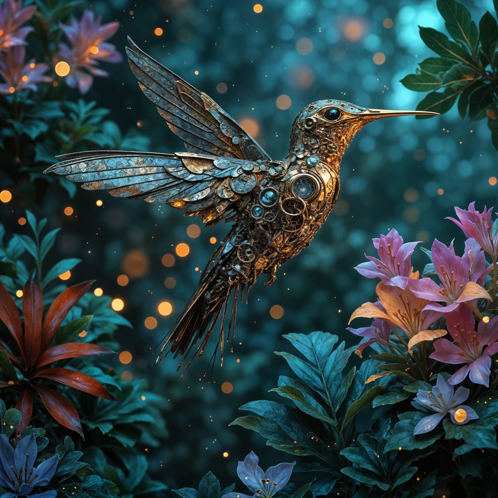 An intricate mechanical hummingbird